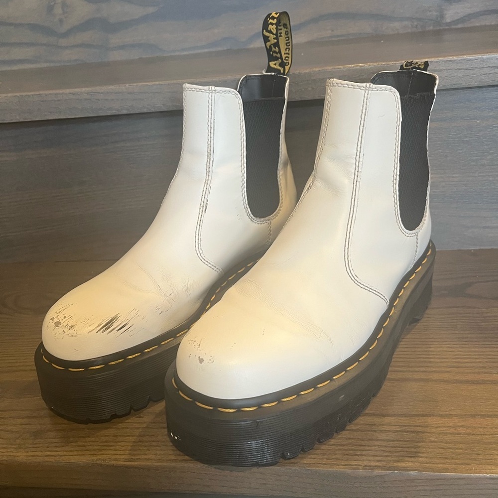 Dr. Martens White Leather Platform Chelsea Boot